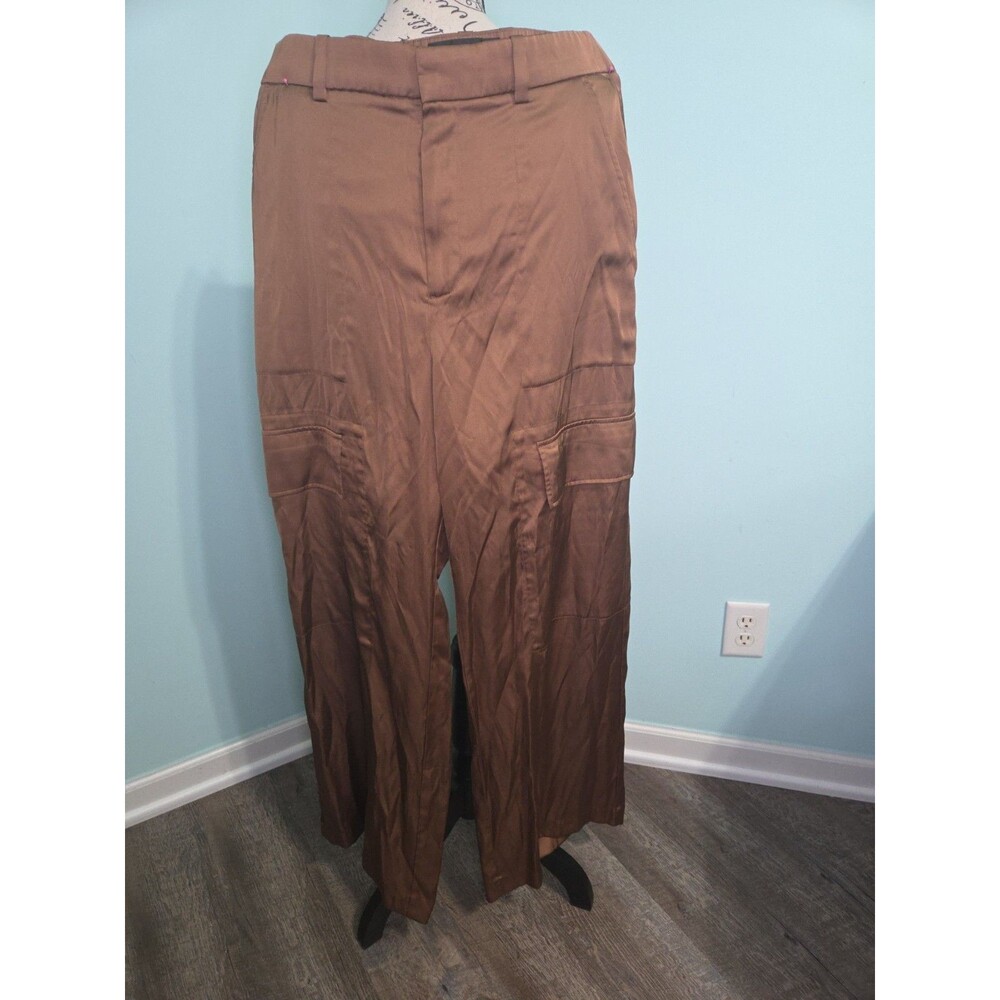 Abercrombie Fitch x Nicole Benfield Satin Cargo Pants Brown Wide Leg large